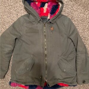 Belle Vere coat cozy winter army green rainbow lining zip up uyy